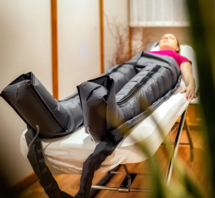 pressotherapy procedure with overalls beauty salon modern lymphatic drainage massage health beauty concept